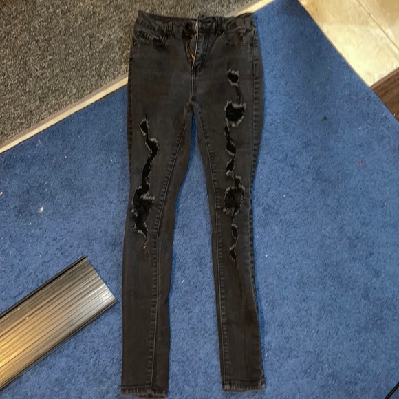 miami Jeans Miami High Rise Super Skinny Black Destroyed Jeans